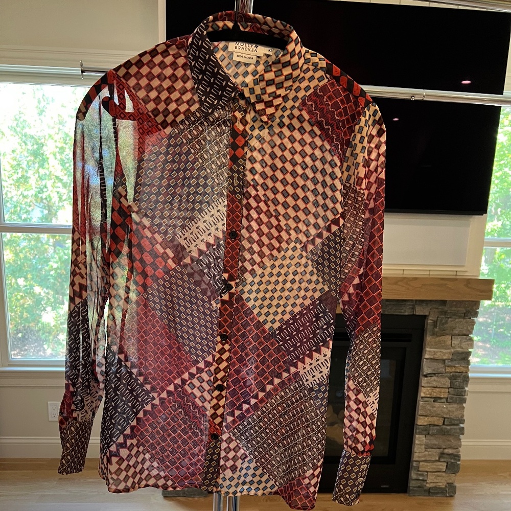 Molly Braken sheer button-down blouse
